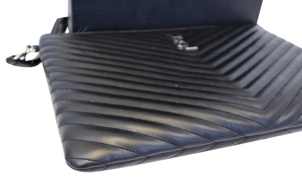 YSL SAINT LAURENT Monogram Black Leather Document Holder Clutch 