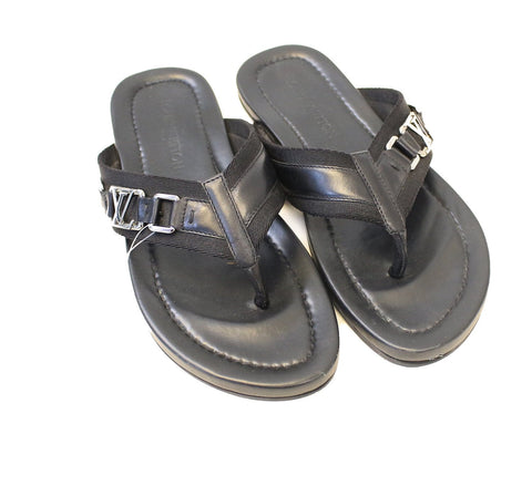 LOUIS VUITTON Black Men's Hamptons Thong Flip Flops Size 8