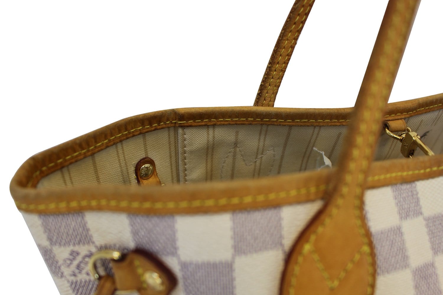 Beige Louis Vuitton Damier Azur Neverfull PM Tote Bag – Designer
