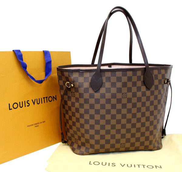 LOUIS VUITTON Damier Ebene ROSE BALLERINE Neverfull MM NM Tote