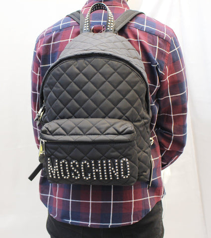 Moschino Women Large Studded Quilted Nylon Black Backpack