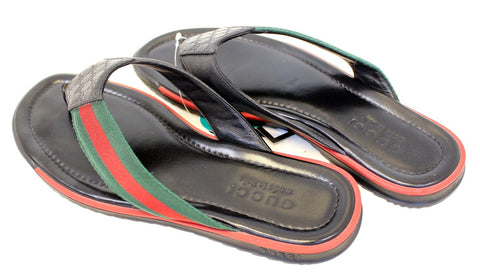 GUCCI Stripe Detail Men's Black Flip Flops