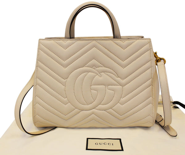 GUCCI GG Marmont small Matelassé Top Handle White Tote Bag 448054