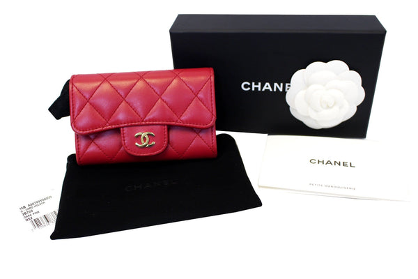 CHANEL Dark Pink Classic Flap Card Holder Case