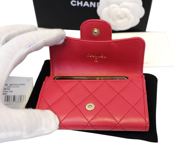 CHANEL Dark Pink Classic Flap Card Holder Case