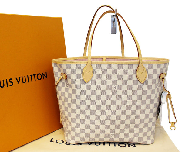 LOUIS VUITTON Damier Azur ROSE BALLERINE Neverfull MM Tote Shoulder Bag