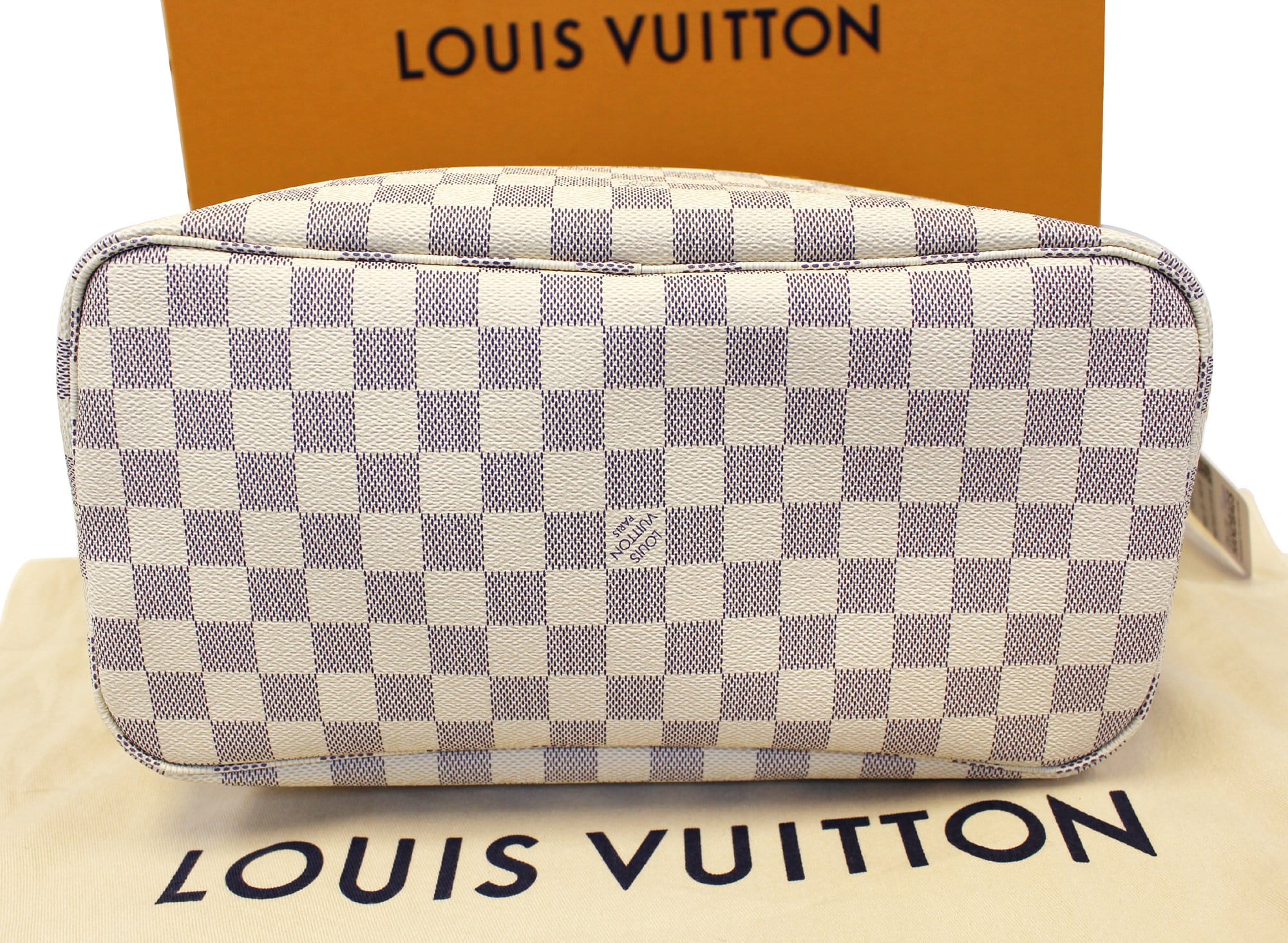 2018 Louis Vuitton Damier Azur Neverfull MM Tote Bag Rose Ballerine N41605