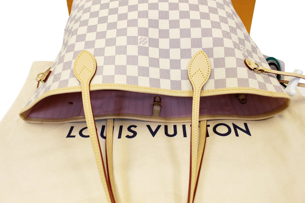 LOUIS VUITTON Damier Azur ROSE BALLERINE Neverfull MM Tote Shoulder Bag