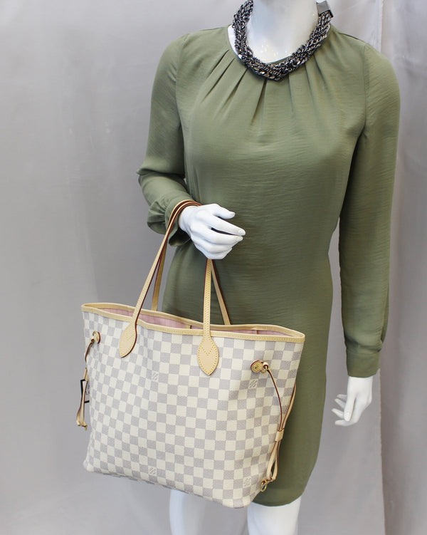 LOUIS VUITTON Damier Azur ROSE BALLERINE Neverfull MM Tote Shoulder Bag