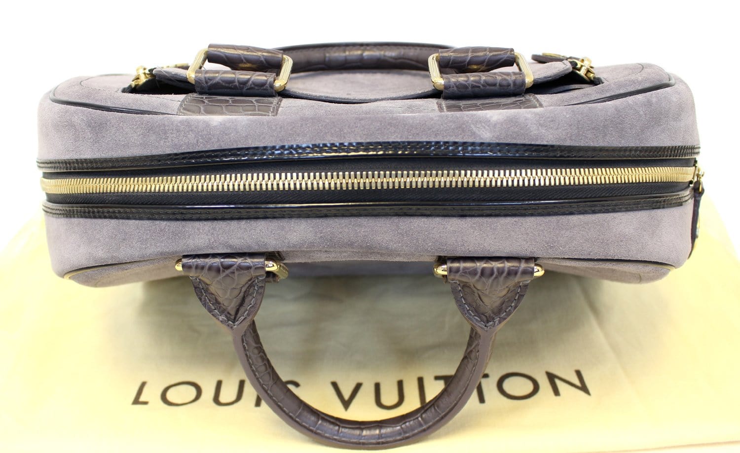 Louis Vuitton Limited Edition Grey Suede Havane Stamped Trunk GM
