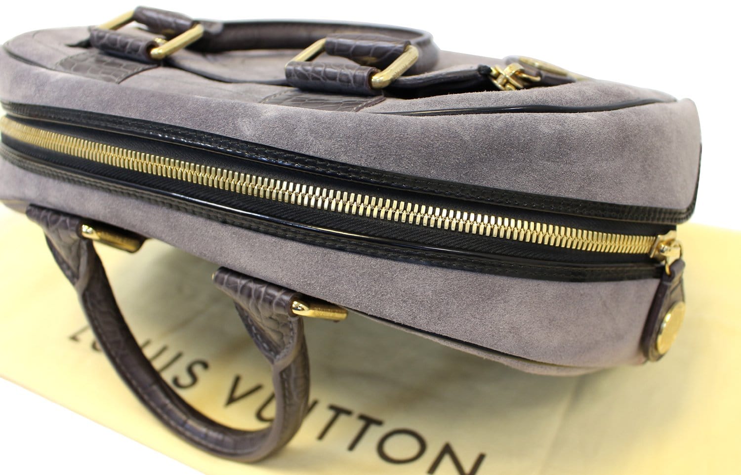 Louis Vuitton Havane Suede and Leather Stamped Trunk Bowler PM Bag For Sale  at 1stDibs
