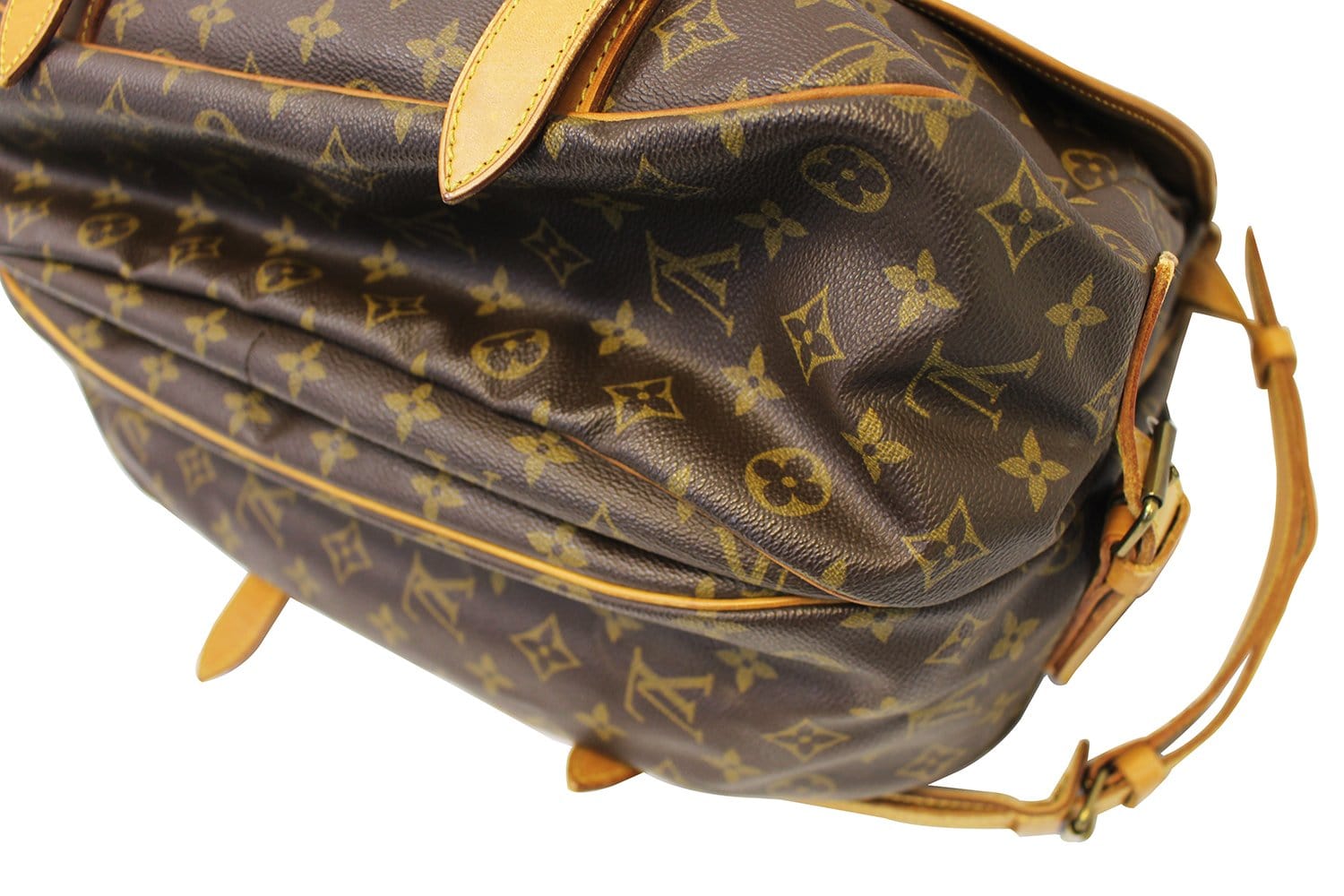 Louis Vuitton LV M45911 SAUMUR 黑經典花紋翻蓋釦式斜背包