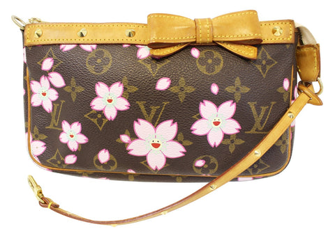 LOUIS VUITTON Monogram Cherry Blossom Pochette Accessoires Brown