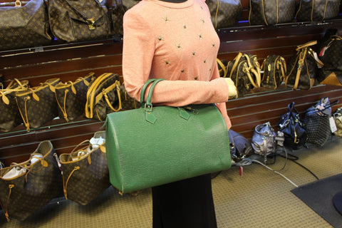 LOUIS VUITTON Epi Leather Green Speedy 35 Satchel Bag