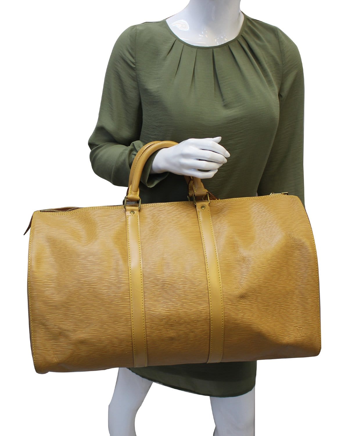 Louis Vuitton Tan Epi Leather Keepall 55 Travel Weekend Bag Beige