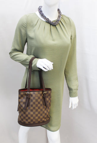 LOUIS VUITTON Damier Ebene Brown Marais Bucket Shoulder Bag