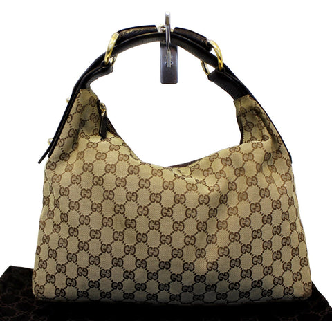 GUCCI Beige GG Canvas Medium Horsebit Hobo Bag