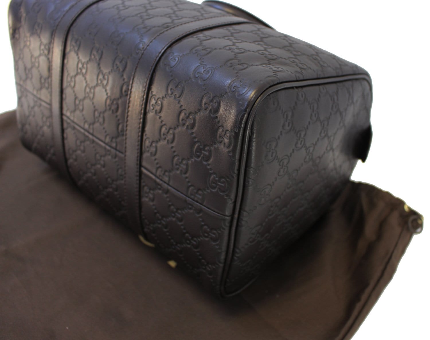 Authentic GUCCI Black Leather Micro GG Guccissima Boston Bag W/Strap - P71