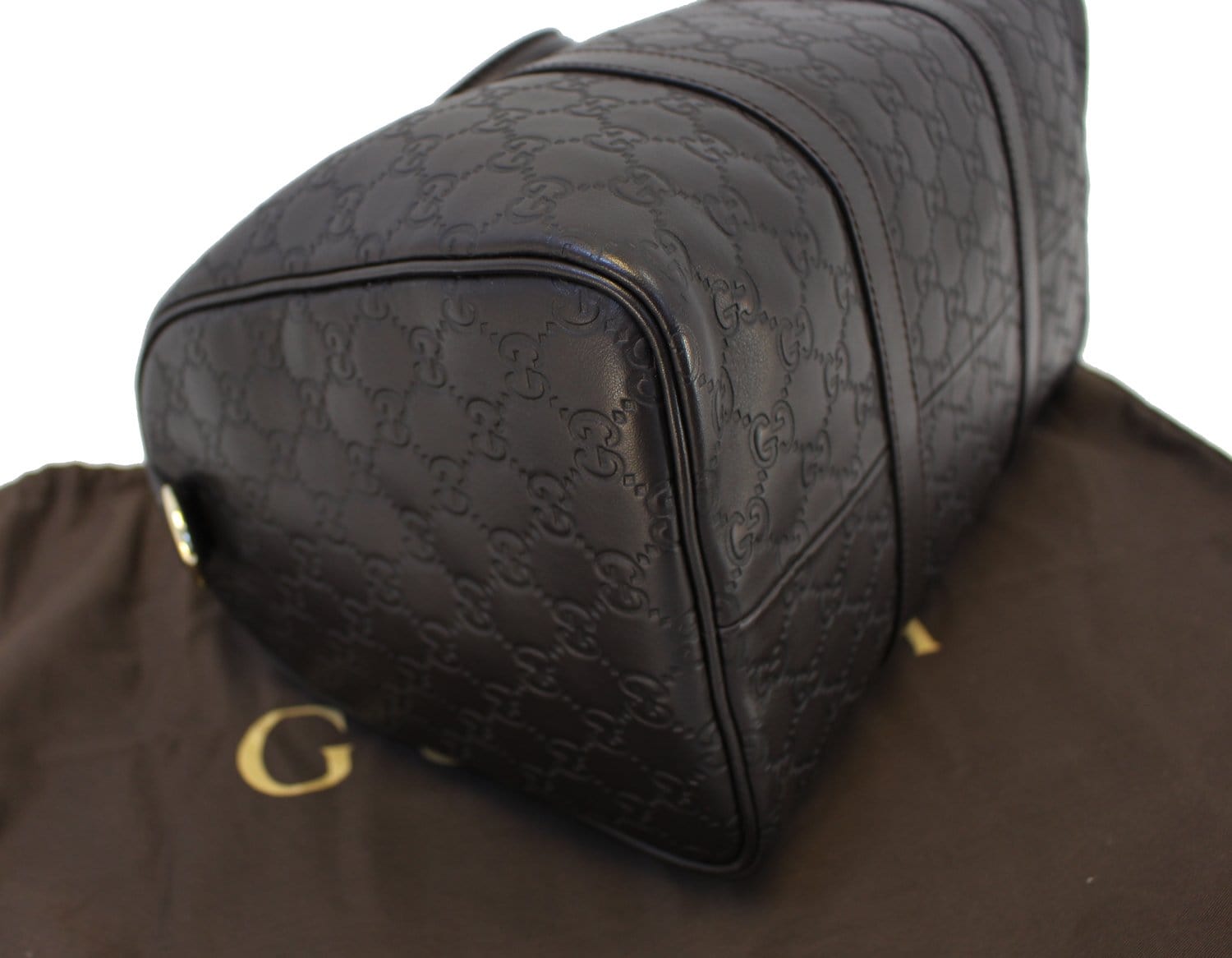 GUCCI 265697 Women's Black Leather GG Guccissima Boston Purse