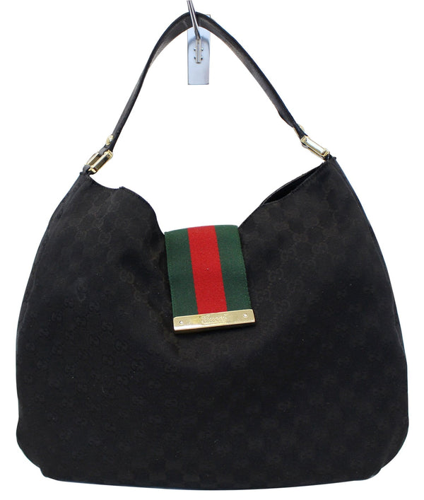 GUCCI Monogram Large Ladies Web Hobo Black 211933