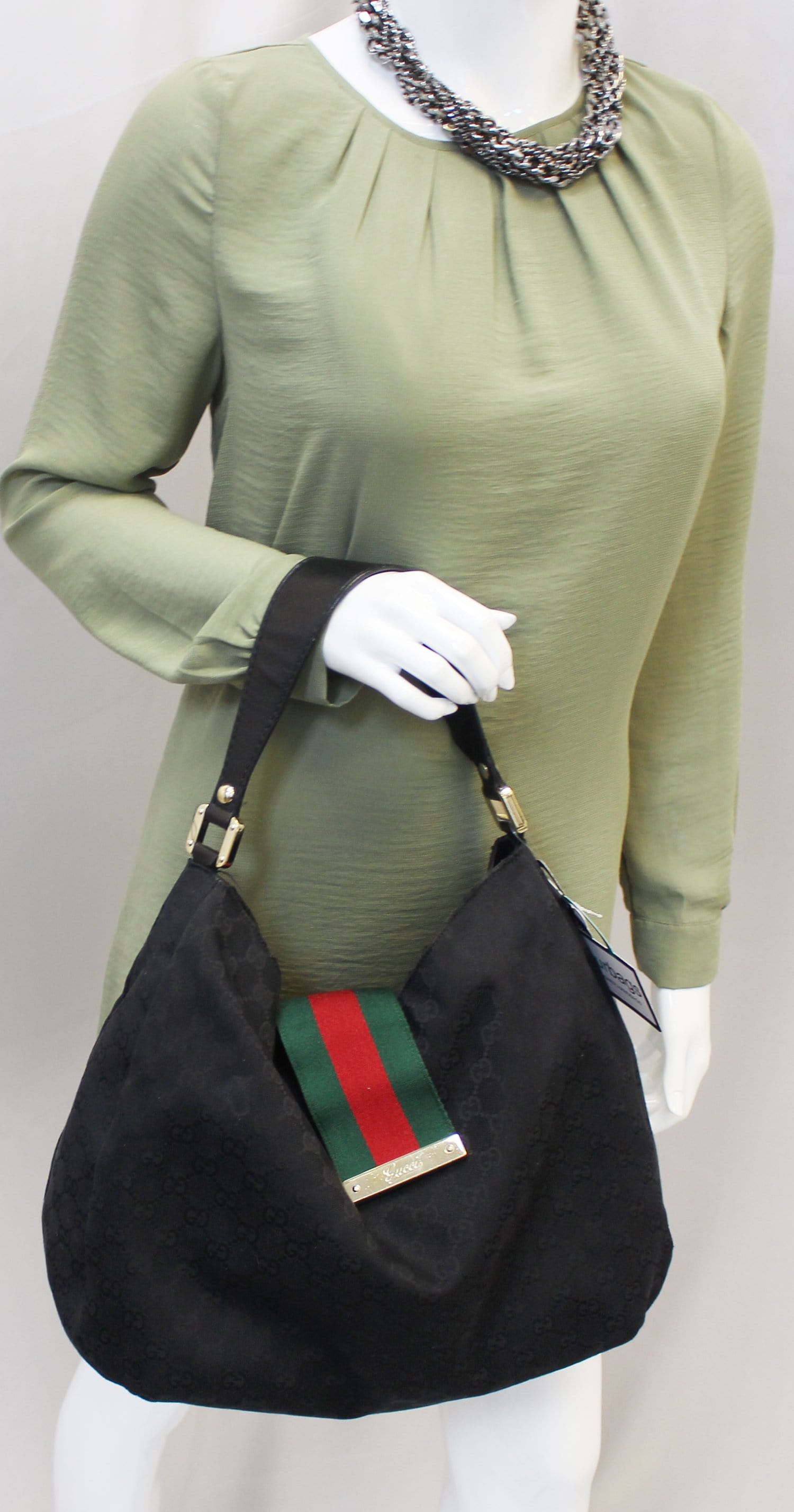 Gucci Black GG Canvas New Ladies Web Hobo Gucci