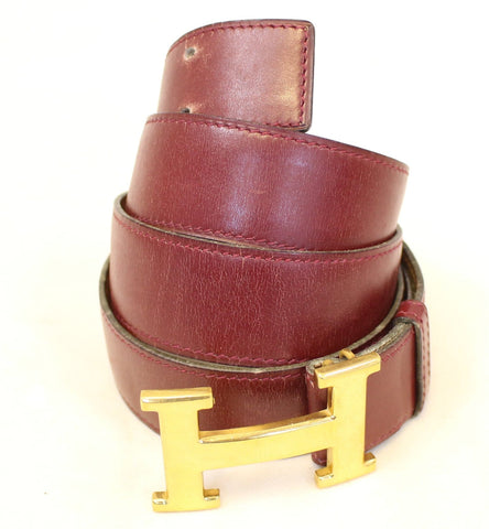 Hermes Constance H Belt Burgundy Vintage Size 39