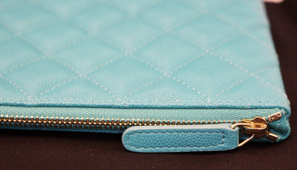 CHANEL Turquoise Leather Document Case Clutch Bag