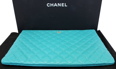 CHANEL Turquoise Leather Document Case Clutch Bag