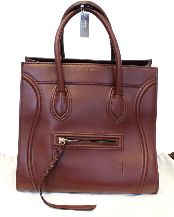 CELINE Burgundy Leather Medium Phantom Luggage Tote Bag