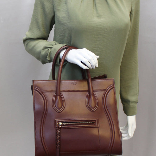 CELINE Burgundy Leather Medium Phantom Luggage Tote Bag