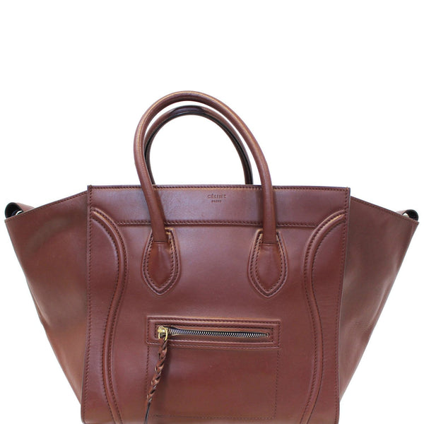 CELINE Burgundy Leather Medium Phantom Luggage Tote Bag