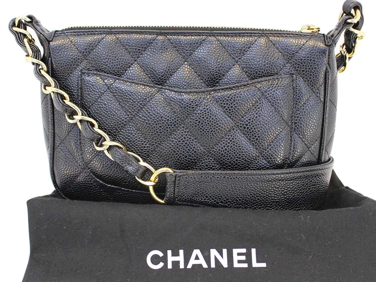 Chanel Black Quilted Caviar Leather Vintage Timeless Pochette Shoulder