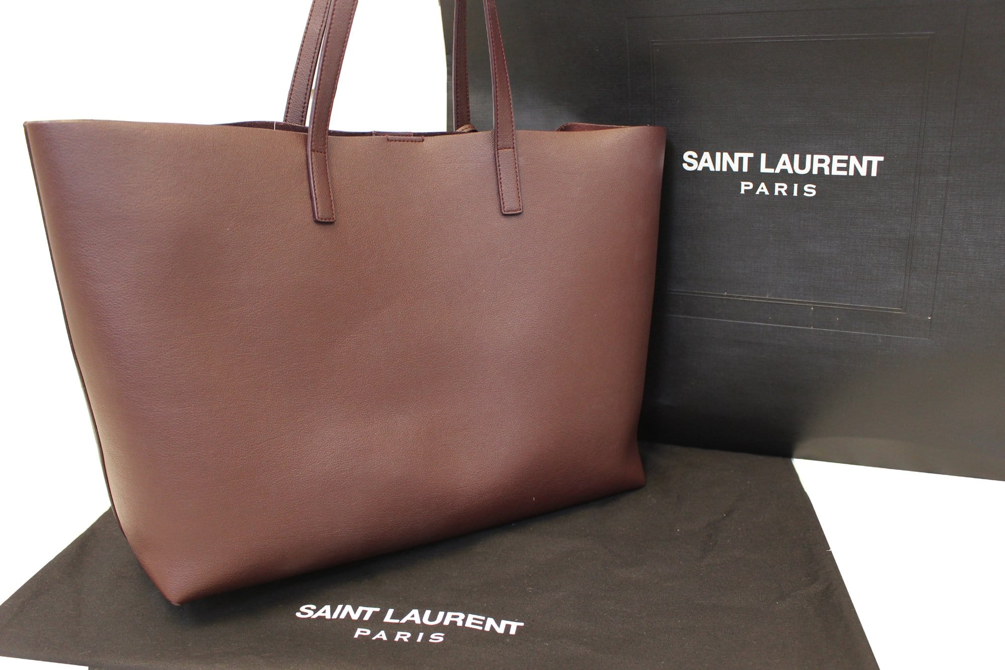 Saint Laurent East West Calfskin Shopping Tote Bag in Natural