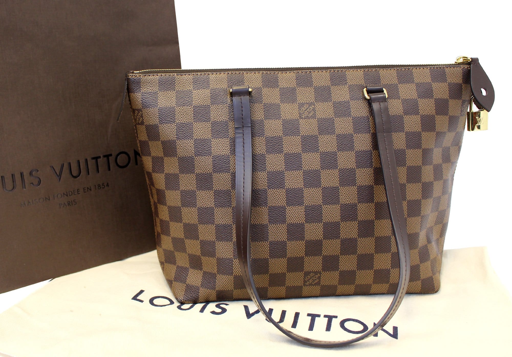 Louis Vuitton Iena MM Damier Ebene Tote EXCELLENT Shoulder Bag Leather Zip  Purse