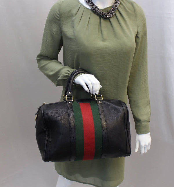 GUCCI Vintage Web Medium Boston Bag with Signature Web