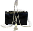 YVES SAINT LAURENT Crocodile Black Leather Silver Chain Clutch Crossbody Bag