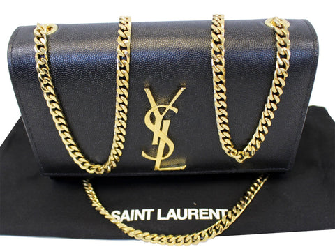 YVES SAINT LAURENT Kate Black Leather Gold Chain Clutch Crossbody Bag 