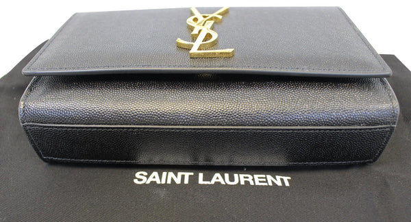 YVES SAINT LAURENT Kate Black Leather Gold Chain Clutch Crossbody Bag 