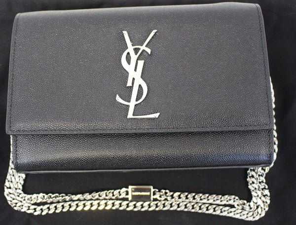 YVES SAINT LAURENT Kate Black Leather Chain Clutch Crossbody Bag