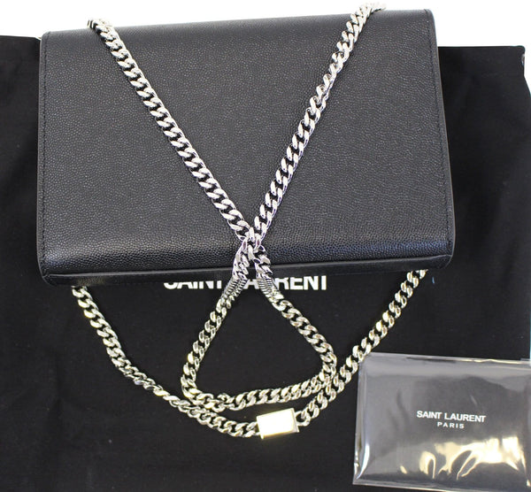 YVES SAINT LAURENT Kate Black Leather Chain Clutch Crossbody Bag