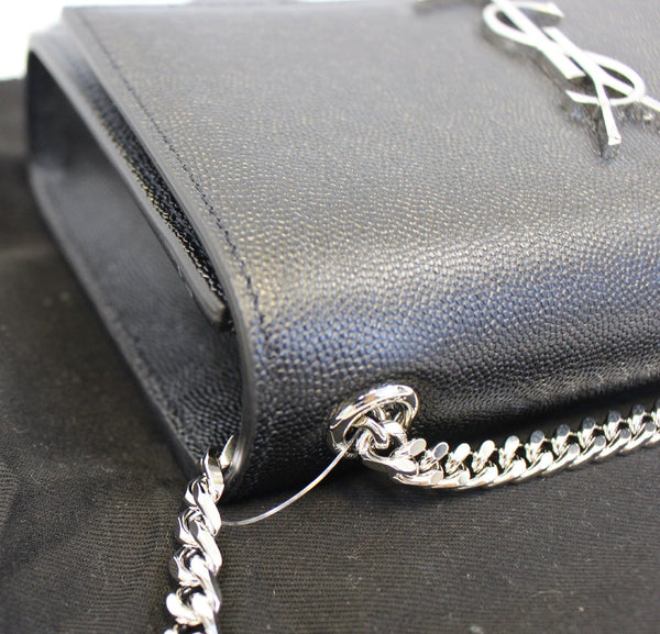 YVES SAINT LAURENT Kate Black Leather Chain Clutch Crossbody Bag