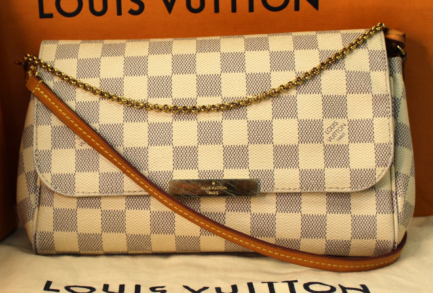 Louis Vuitton Damier Azur Favorite MM Leather Canvas Bag