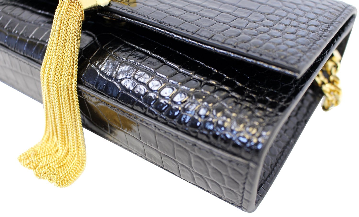 YVES SAINT LAURENT Crocodile Black Leather Silver Chain Clutch Crossbody  Bag for Sale in Billings, MT - OfferUp
