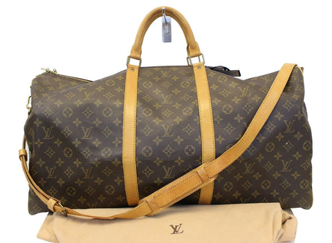 LOUIS VUITTON Monogram Canvas Brown Keepall 60 Bandouliere Travel Bag