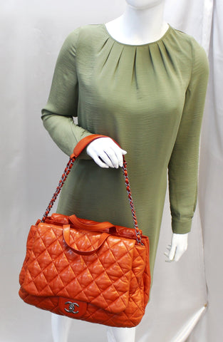 CHANEL 3 Bag Versus Orange Lambskin Leather Classic Flap Shoulder Bag