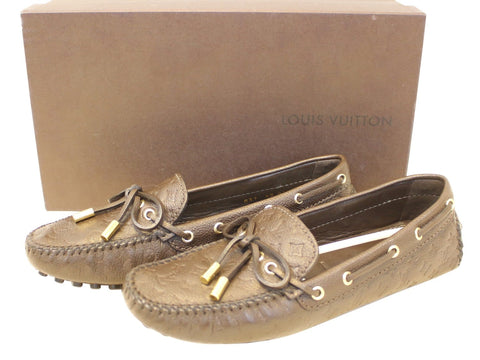 LOUIS VUITTON Gloria Flat Loafers Monogram Embossed Size 37