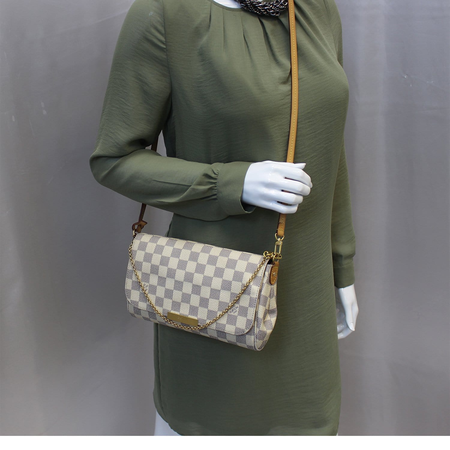 Louis Vuitton, Favorite MM Damier Azur Canvas Cross Body Bag
