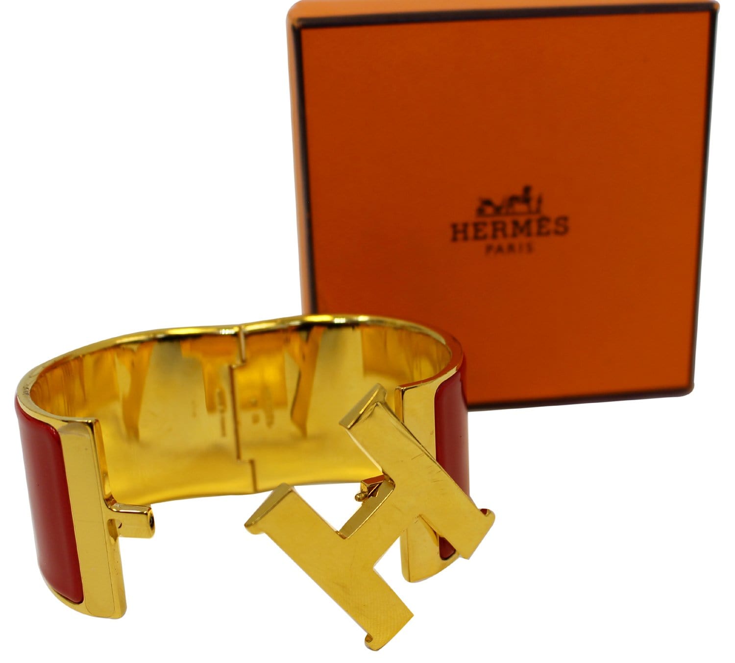 HERMES Clic Clac H Bracelet Rouge Casaque Red PHW