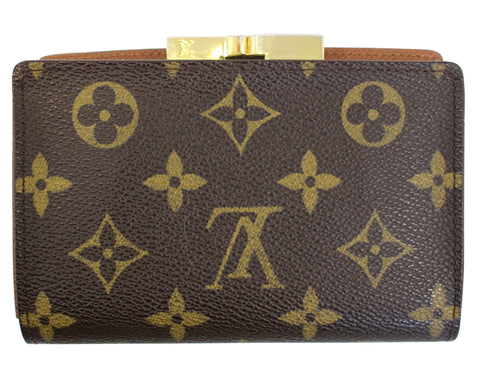 LOUIS VUITTON French Kisslock Monogram Canvas Wallet Brown