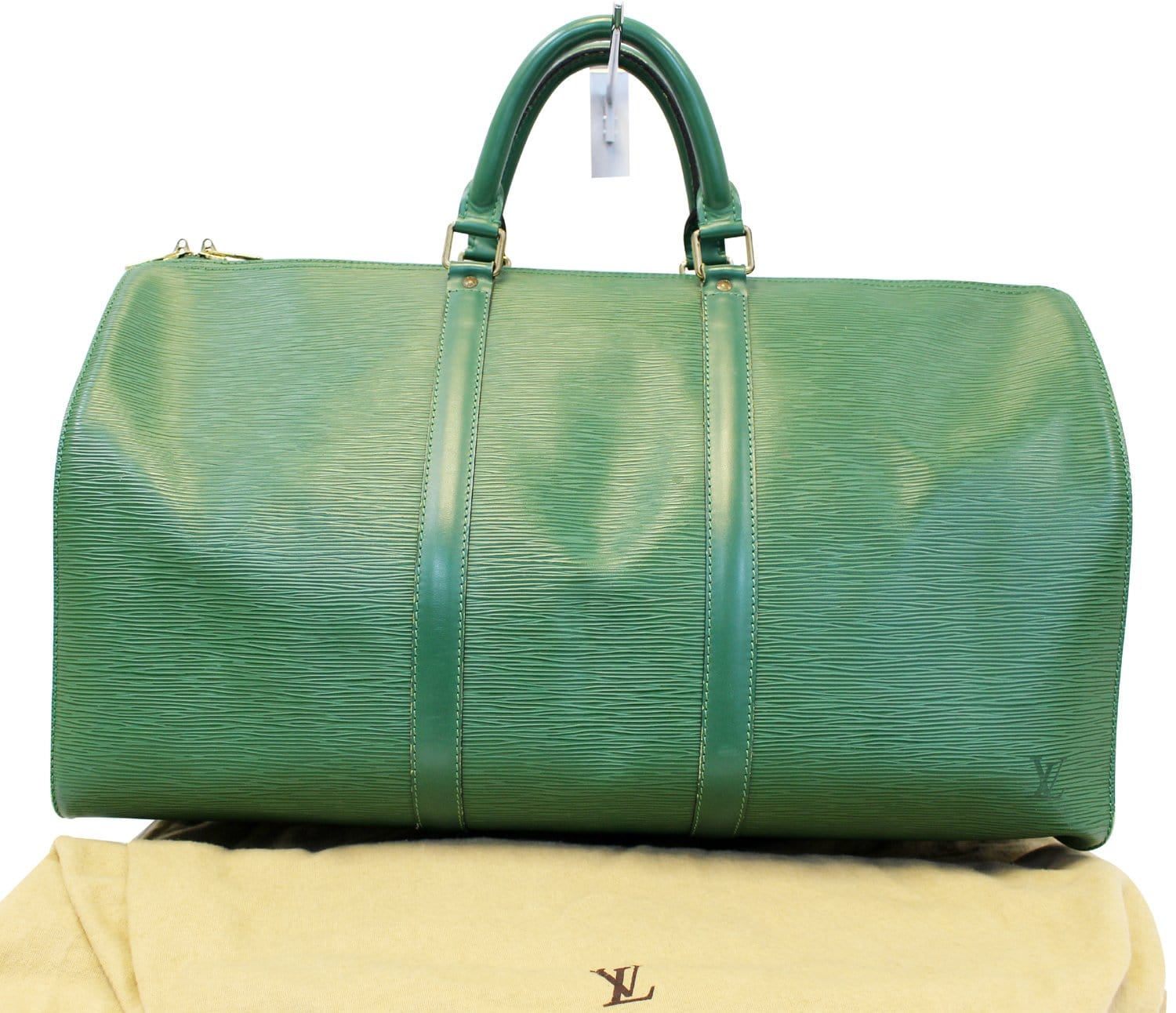 Louis+Vuitton+Keepall+Top+Handle+50+Bag+Brown+Green+Leather for sale online